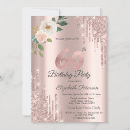 バラグリッタードリップバラ金ゴールド60誕生日 招待状