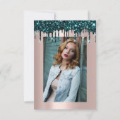 バラグリッタードリプスティール(緑がかった色)ブライダルシャワースウィート16th 招待状 (裏面)