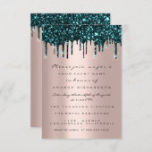 バラグリッタードリプスティール(緑がかった色)ブライダルシャワースウィート16th 招待状 (正面/裏面)