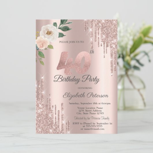 バラグリッタードリプスバラ金ゴールド40th誕生日 招待状 (スタンド正面)