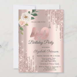 バラグリッタードリプスバラ金ゴールド40th誕生日 招待状