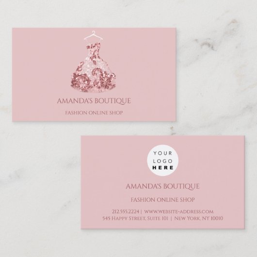 バラグリッタードレスロゴファッションイベントスタイルリストピンク 名刺 (正面/裏面)
