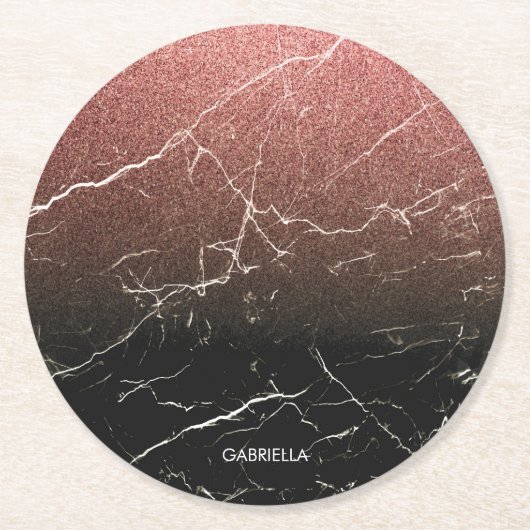 バラグリッターブラックマーブル ラウンドペーパーコースター (正面)