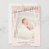 バラグリッター赤面ピンクモダンフォトベビー誕生 案内状 (正面)