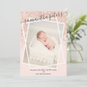 バラグリッター赤面ピンクモダンフォトベビー誕生 案内状 (スタンド正面)