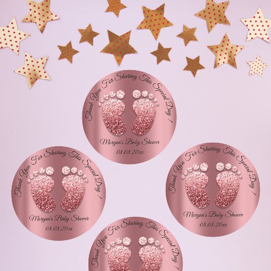 バラグリッター足ベビーシャワーお願いありがとう ラウンドシール