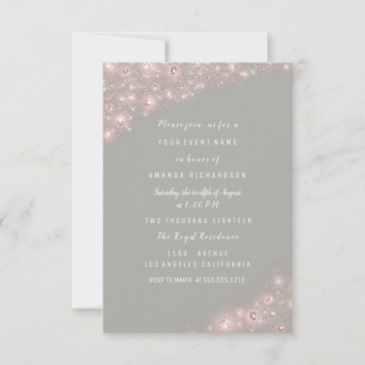 バラグレイグリッターブライダルシャワー誕生日スイーツ 招待状 (正面)