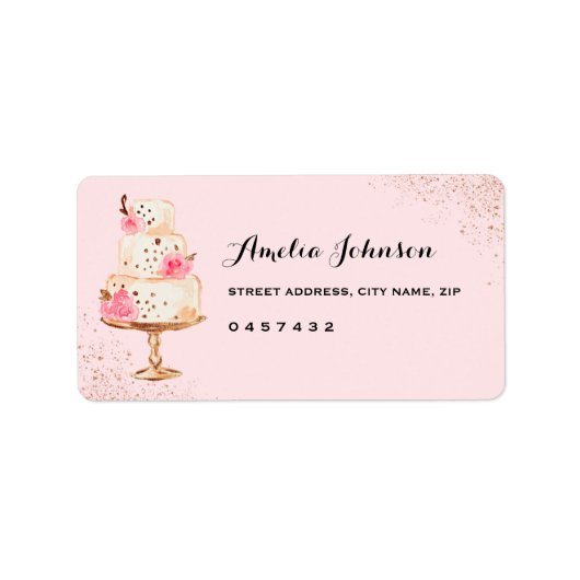 バラケーキティーパーティーブライダルシャワー住所 シール (正面)