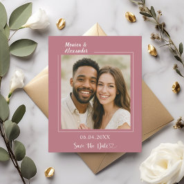 バラゴールドとアイボリーの結婚式フォト ウェディング セーブザデートカード