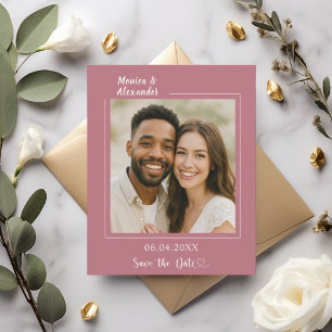バラゴールドとアイボリーの結婚式フォト ウェディング セーブザデートカード