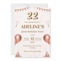 バラゴールドのイラスト 22歳の誕生日パーティーの招待状