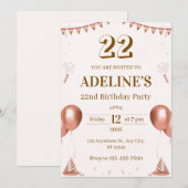 バラゴールドのイラスト 22歳の誕生日パーティーの招待状 招待状 (正面/裏面)