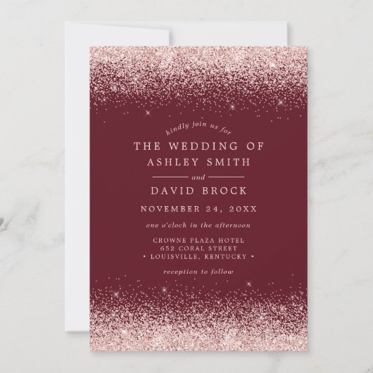 バラゴールドのコンフェッティ バーガンディーの結婚式招待状 招待状 (正面)