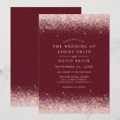 バラゴールドのコンフェッティ バーガンディーの結婚式招待状 招待状 (正面/裏面)