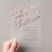 バラゴールドのモダンなSweet 16 クリアースター アクリル招待状 (インサイチュ (ポータブル))
