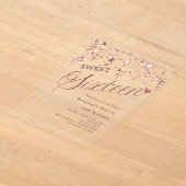 バラゴールドのモダンなSweet 16 クリアースター アクリル招待状 (レイダウン)