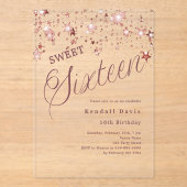 バラゴールドのモダンなSweet 16 クリアースター アクリル招待状 (正面)