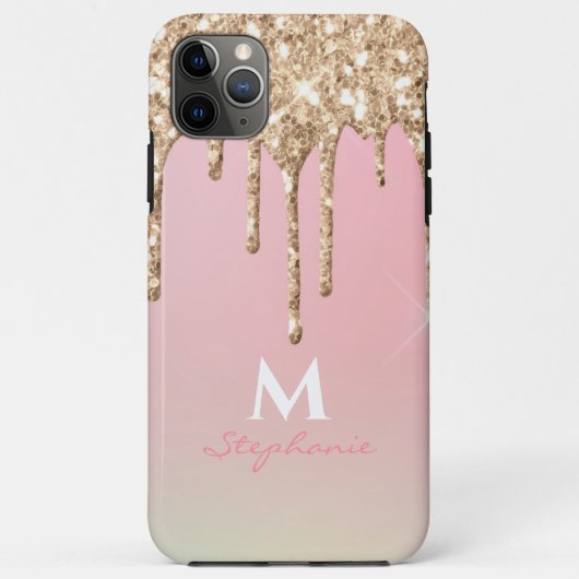 バラゴールドの輝きとピンクのグラデーションがかかったモノグラム Case-Mate iPhoneケース (裏面)