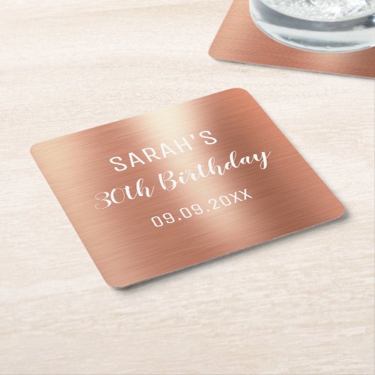 バラゴールドエレガントフォイル30歳の誕生日 スクエアペーパーコースター (アングル)