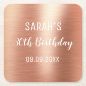 バラゴールドエレガントフォイル30歳の誕生日 スクエアペーパーコースター (正面)