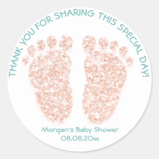 バラゴールドグリッター足ベビーシャワー好意ギフト感謝してい ラウンドシール (正面)