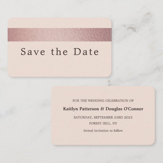 バラゴールドストライプフォイル、日付カードの保存 名刺 (正面/裏面)