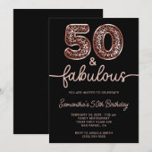 バラゴールドヒョウ柄風船の50歳とFabulous 招待状 (正面/裏面)