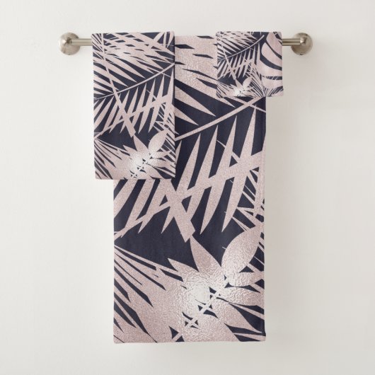 バラゴールドピンクダークトロピカルパームツリーリーブス バスタオルセット (インサイチュ)