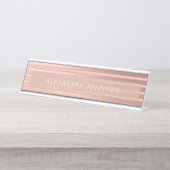 バラゴールドフォイルとバーガンディと金ゴールドストライプ デスクネームプレート (正面)