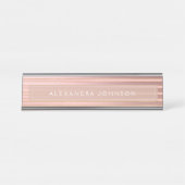 バラゴールドフォイルとバーガンディと金ゴールドストライプ デスクネームプレート (正面)