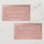 バラゴールドフォイルとブルゴーニュストライプのメイクアップアーティスト 名刺 (正面/裏面)