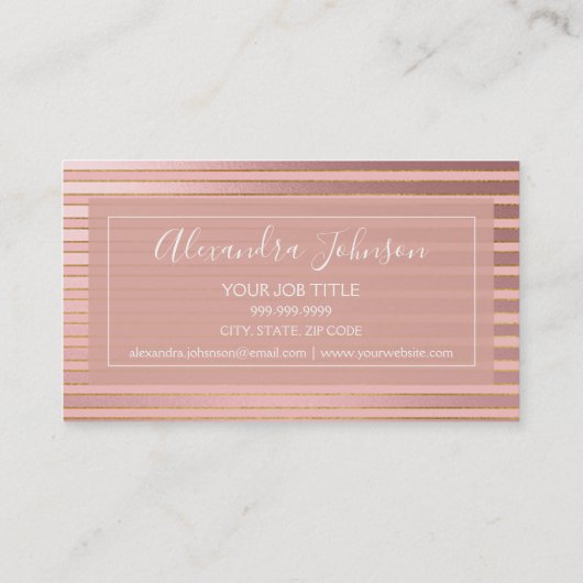 バラゴールドフォイルとブルゴーニュストライプのメイクアップアーティスト 名刺 (裏面)