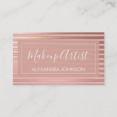 バラゴールドフォイルとブルゴーニュストライプのメイクアップアーティスト 名刺 (正面)