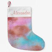 バラゴールドフォイルとブルーピンクパステルウォーターカラー スモールクリスマスストッキング (正面)