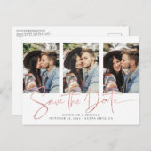 バラゴールドフォイルのスクリプト複数の写真の保存日付 案内ポストカード (正面/裏面)