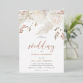 バラゴールドフォイルアイボリーホワイトフローラ結婚ズ 箔招待状 (立ち正面)