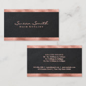 バラゴールドフォイルアクセント | 黒エレガント革 名刺 (正面/裏面)