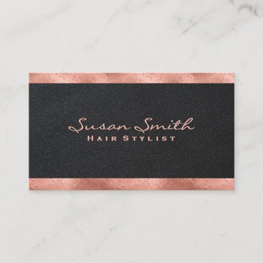 バラゴールドフォイルアクセント | 黒エレガント革 名刺 (正面)