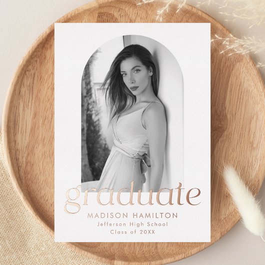 バラゴールドフォイルアーチフォト卒業発表 箔招待状