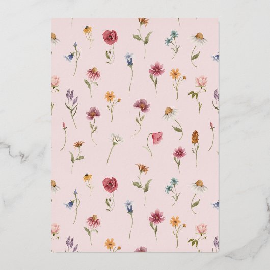 バラゴールドフォイルエレガントワイルドフラワーブライダルシャワー 箔招待状 (裏面)