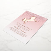 バラゴールドフォイルガーリーユニコーン誕生日(ANY)ピンクF 箔招待状 (回転した状態)