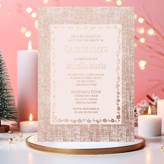 バラゴールドフォイルキンセアニラ招待状フローラピンク 箔シーズンカード