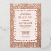 バラゴールドフォイルキンセアニラ招待状フローラピンク 箔シーズンカード (正面)