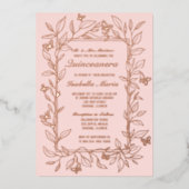 バラゴールドフォイルキンセアニラ招待状蝶 箔シーズンカード (正面)