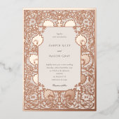 バラゴールドフォイルクリームアールヌーボー結婚ズ 箔招待状 (正面)