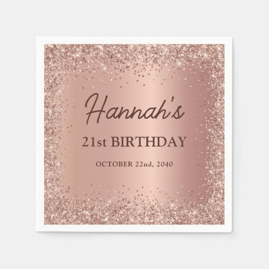 バラゴールドフォイルグリッター21歳の誕生日の名前 スタンダードカクテルナプキン (正面)