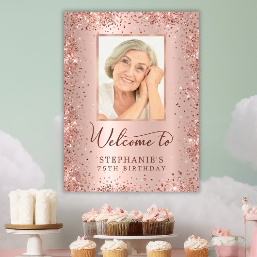 バラゴールドフォイルグリッター75th誕生日フォトウェルカム ポスター