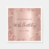 バラゴールドフォイルグリッター90th誕生日モノグラム スタンダードカクテルナプキン (正面)
