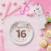 バラゴールドフォイルスウィート16誕生日バルーズピンク ペーパープレート (パーティー)