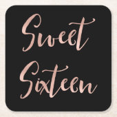 バラゴールドフォイルスウィート16誕生日 スクエアペーパーコースター (正面)